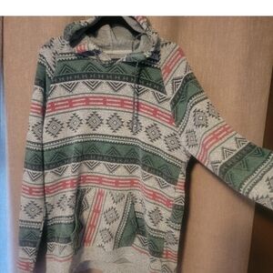 Carbon Men's Tribal Aztec Hoodie Sweater Sweatshirt XL Green Gray Red Geometric